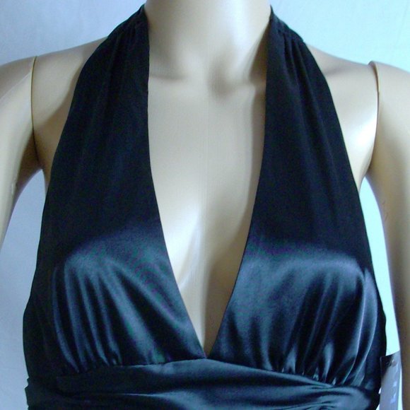 Black Satin Halter Evening Wear Adrianna Papell Size 8 NWT - Picture 8 of 12